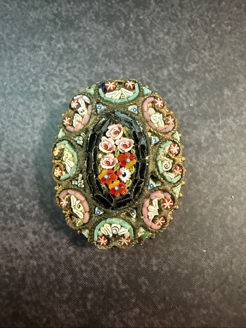 Antique Italian Floral Micromosaic Brooch – Grand Tour – Multi-Panel – As Is